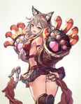  :d animal_ears ass bangs bare_shoulders black_skirt blush breasts cat_ears cat_paws claw_(weapon) erune fang from_behind gloves granblue_fantasy grey_hair hair_between_eyes looking_back medium_breasts microskirt open_mouth orange_eyes panties pantyshot pantyshot_(standing) paw_gloves paws pleated_skirt sen_(granblue_fantasy) short_hair sideboob skirt smile solo standing underwear weapon yoshimo_(yoshimo1516) 