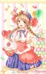  alternate_hairstyle balloon braid candy food highres kishikino light_brown_hair long_hair love_live! love_live!_school_idol_project minami_kotori ribbon skirt_basket solo twin_braids yellow_eyes 