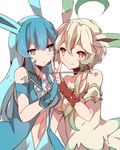  animal_humanoid blonde_hair blue_hair clothing dress duo eeveelution female fingerless_gloves glaceon gloves hair human humanized humanoid leafeon mammal nintendo pok&eacute;mon takeshima_(nia) video_games 