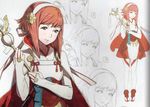  elbow_gloves fire_emblem fire_emblem_if gloves hair_ornament hairband highres japanese_clothes kozaki_yuusuke lineart multiple_views non-web_source nontraditional_miko official_art pink_hair production_art red_eyes sakura_(fire_emblem_if) short_hair simple_background smile staff thighhighs white_legwear zettai_ryouiki 