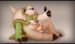  2016 anthro balls blush chesnaught erection fur humanoid_penis looking_at_viewer mabit male nintendo nude penis pok&eacute;mon simple_background sitting smile solo spikes thumbs_up video_games 