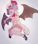  :d arm_garter blue_hair dress hat kikkaiki looking_at_viewer mary_janes open_mouth red_eyes remilia_scarlet ribbon shoes short_hair sleeveless smile socks solo touhou white_legwear wings wrist_ribbon 