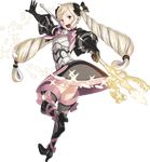  black_gloves blonde_hair boots bow dress earrings elise_(fire_emblem_if) fire_emblem fire_emblem_if full_body gloves hair_bow high_heel_boots high_heels highres jewelry kozaki_yuusuke looking_at_viewer official_art purple_eyes purple_hair ribbon smile solo staff thigh_boots thighhighs transparent_background twintails zettai_ryouiki 