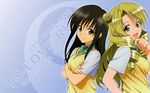  blonde_hair brown_hair drill_hair highres kotegawa_yui long_hair multiple_girls non-web_source orange_eyes school_uniform tenjouin_saki to_love-ru wallpaper 