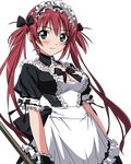 absurdres airi_(queen's_blade) aqua_eyes black_gloves black_ribbon breasts brown_hair cleavage eyebrows eyebrows_visible_through_hair gloves hair_ribbon highres holding long_hair looking_at_viewer maid maid_headdress medium_breasts queen's_blade ribbon solo transparent_background twintails vector_trace 