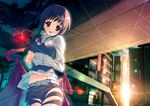  highres itsuwa kagome_(traumatize) lens_flare navel overpass purple_eyes purple_hair real_world_location solo tachikawa_(tokyo) to_aru_majutsu_no_index tokyo_(city) 