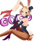  absurdres animal_ears bridal_gauntlets bunny_ears bunnysuit choker finger_to_mouth hat high_heels highres juggler_(slot_machine) mini_hat mini_top_hat pantyhose shoes solo top_hat wadapen 
