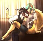  anthro breasts canine clothed clothing duo female inside licking male male/female mammal nelly63 open_shirt sitting standing tongue tongue_out 