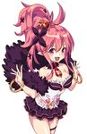  1girl bare_shoulders breasts cleavage crown disgaea fang feather_boa large_breasts long_hair makai_senki_disgaea_5 pink_hair pointy_ears ponytail purple_eyes seraphina_(disgaea) seraphine skirt smile solo 