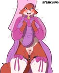  2016 anal_beads anthro anus blush breasts canine clitoris clothing disney female fox fur headdress hi_res jewelry lingerie maid_marian mammal necklace panting pussy robin_hood_(disney) sex_toy simple_background solo spunkubus tongue tongue_out vibrators white_background 