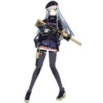  assault_rifle beret black_legwear blue_hair full_body girls_frontline gloves green_eyes gun gyaku_tsubasa handgun hat heckler_&amp;_koch hk416 hk416_(girls_frontline) long_hair looking_at_viewer magazine_(weapon) official_art pistol pleated_skirt rifle shoes skirt solo thighhighs transparent_background weapon 