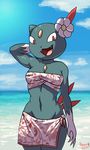  2014 anthro anthrofied beach bikini breasts claws cleavage clothed clothing cloud feathers female flower hi_res invalid_color invalid_tag looking_at_viewer mammal midriff navel nintendo outside plant pok&eacute;mon pok&eacute;morph poopysocks9 seaside skirt sky sneasel solo standing swimsuit video_games water 
