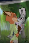  blush breasts bullpoopsniperrifle canine carrot_pen clothed clothing disney english_text featureless_breasts female fox hi_res judy_hopps lagomorph male male/female mammal nick_wilde open_shirt rabbit text zootopia 