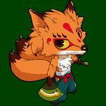  canine chibi clothed clothing concon-collector fox green_background longfox looking_at_viewer male mammal multi_tail official_art simple_background solo suga topless 