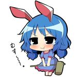  animal_ears blue_dress blue_hair bunny_ears chibi crying dress long_hair mallet pout puffy_sleeves red_eyes seiran_(touhou) short_sleeves solo touhou twumi 