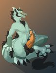  2016 anthro appletail balls dragon erection fur furred_dragon hair horn looking_at_viewer male nude open_mouth penis simple_background smile solo standing sync teeth tongue tongue_out 
