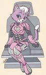  &lt;3 armor cat chair feline fur green_eyes katt_monroe mammal metalpandora nintendo pink_fur sitting star_fox video_games 