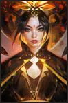  artist_name avatar:_the_last_airbender avatar_(series) azula black_hair cape commentary eyebrows forehead forehead_jewel grey_eyes headdress highres lips lipstick makeup making_of mascara nose realistic ross_tran short_hair solo upper_body 