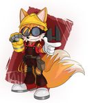  anthro black_nose canine clothing crossover eyewear footwear fox fur gloves goggles male mammal miles_prower signature smile solo sonic_(series) team_fortress_2 tools unbreakablebond valve video_games white_fur wrench yellow_fur 