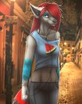  anthro canine clothed clothing female headphones looking_at_viewer mammal nelly63 outside solo standing 