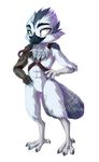  4_fingers abs alpha_channel anthro avian barefoot beak bird black_beak blue_hair feathers featureless_crotch fluffy fur hair looking_at_viewer male prosthetic simple_background smile solo standing transparent_background tril-mizzrim white_feathers white_fur yellow_eyes 