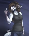  angry anthro canine clothed clothing ear_piercing female mammal nelly63 piercing simple_background solo 