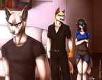 angry anthro canine clothed clothing female group inside male mammal nelly63 open_mouth standing 