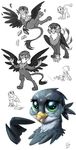  2016 avian beak detailed eyelashes feathered_wings feathers female feral friendship_is_magic gabby_(mlp) green_eyes grey_feathers gryphon looking_at_viewer mail my_little_pony open_mouth pawpads paws simple_background smile solo spread_wings teeth tongue tsitra360 white_background wings yellow_beak 