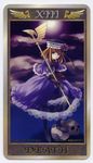  bangs blue_eyes bow death_(tarot_card) dress eva_beatrice hat honda_tamanosuke looking_at_viewer official_art orange_hair skull solo tarot umineko_no_naku_koro_ni 