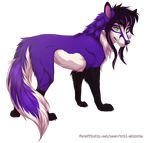  alpha_channel black_lips canine dog feral fluffy fur green_eyes hair hindpaw mammal paws purple_fur purple_hair purple_nose simple_background smile solo transparent_background tril-mizzrim white_belly white_fur 