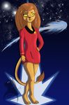  2009 anthro brown_hair caitian claws clothing comet_(astronomy) dekeve dress feline female flat_chested fur hair hands_on_hips looking_at_viewer m&#039;ress mammal night slit_pupils smile solo star_trek_the_animated_series tail_tuft tan_fur tuft yellow_eyes 