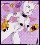  2016 anthro armpits big_breasts black_nose blush breasts butt cat clothed clothing digimon digital_media_(artwork) eyes_closed feline female fur gatomon gloves invalid_tag jewelry mammal necklace nipples open_mouth pasties pussy ring simple_background smile solo sruto tattoo tongue white_fur 