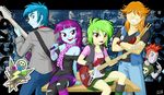  2girls 3boys cherry_crash crimson_napalm drumsticks guitar microphone multiple_boys multiple_girls my_little_pony my_little_pony_equestria_girls mystery_mint tagme thunderbass uotapo valhallen 