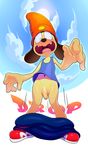  anthro balls beanie blush canine clothed clothing dog embarrassed flaccid front_view gerkk hat humanoid_penis male mammal open_mouth pants_down parappa parappa_the_rapper partially_clothed penis shirt sneakers solo sweat sweatdrop tank_top uncut vein veiny_penis video_games wardrobe_malfunction wide_eyed 