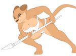  anthro armpits breasts cleavage clothed clothing feline female lion mammal melee_weapon muscular muscular_female rheumatism skimpy solo weapon 