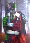  anthro canine clothed clothing collar duo eyes_closed female forest kissing male male/female mammal nelly63 outside tree 