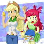  2girls apple_bloom applejack multiple_girls my_little_pony my_little_pony_equestria_girls my_little_pony_friendship_is_magic personification popsicle tagme uotapo 