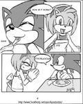  amy_rose anthro apron breasts clothed clothing dinner eating female food hedgehog kyoshinhei male mammal mobius_unleashed palcomix sonic_(series) sonic_the_hedgehog 