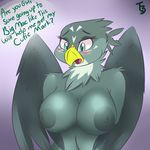  2016 anthro anthrofied areola avian beak big_breasts bird blush breasts dialogue english_text feathered_wings feathers friendship_is_magic fur gabby_(mlp) hi_res john_sheppard my_little_pony nipples solo text wings 