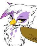  2015 amber_eyes avian beak brown_feathers feathers feral friendship_is_magic gilda_(mlp) gryphon ingi looking_at_viewer my_little_pony open_mouth purple_feathers simple_background smile solo white_background white_feathers 
