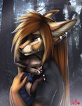  anthro canine clothed clothing duo ear_piercing eyes_closed female forest hug mammal nelly63 outside piercing tears tree 
