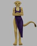  2016 angry animated anthro breasts cleavage clothed clothing crossed_arms dress efudek feline female fur lion mammal simple_background yellow_fur 