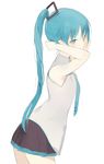  adjusting_hair aqua_eyes aqua_hair arms_up bad_id bad_tumblr_id cowboy_shot hatsune_miku long_hair lpip necktie no_detached_sleeves pleated_skirt simple_background skirt sleeveless solo twintails very_long_hair vocaloid white_background 