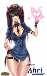  ahri artist_request league_of_legends officer simple_background skirt skirt_lift solo 