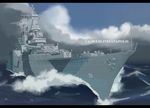  blue_sky cannon cloud cruiser day flag letterboxed military military_vehicle no_humans number ocean original outdoors ship shiro_yukimichi signal_flag sky splashing turret us_navy uss_indianapolis_(ca-35) warship water watercraft world_of_warships 