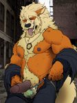  anthro arcanine balls biceps clothing erection forge forge_(artist) fur male mammal nintendo nipples penis pok&eacute;mon solo video_games zsisron 