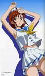  00s 1girl armpits bandai bare_legs breasts brown_eyes brown_hair female hat looking_at_viewer nakamura_ayamo open_mouth pantyshot scan school_uniform short_hair skirt smile stratos_4 uniform wind yamauchi_noriyasu 