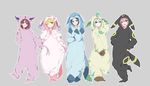  animal_costume azuko_(ampenm) bangs black_hair blonde_hair brown_hair cosplay espeon espeon_(cosplay) forked_tail full_body gen_2_pokemon gen_4_pokemon gen_6_pokemon glaceon glaceon_(cosplay) green_eyes hayami_kanade highres ichinose_shiki idolmaster idolmaster_cinderella_girls jougasaki_mika kigurumi leafeon leafeon_(cosplay) lipps_(idolmaster) long_hair looking_at_viewer miyamoto_frederica multiple_girls parted_bangs pink_hair pokemon shiomi_shuuko short_hair simple_background smile sylveon sylveon_(cosplay) tail umbreon umbreon_(cosplay) yellow_eyes 