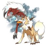  alternate_form dlitw dog fang fangs frisbee fur gen_7_pokemon glowing glowing_eye lycanroc mohawk no_humans open_mouth pokemon pokemon_(creature) smile teeth v-shaped_eyebrows 