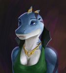  anthro blue_eyes breasts cleavage clothed clothing efudek female fish jewelry marine necklace portrait shark simple_background solo stripes 